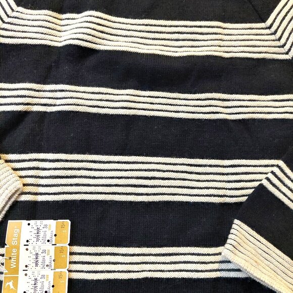 Vintage White Stag 1940s-1950s Black White Stripe Wool Ribbed Turtleneck Sweater - Picture 11 of 11